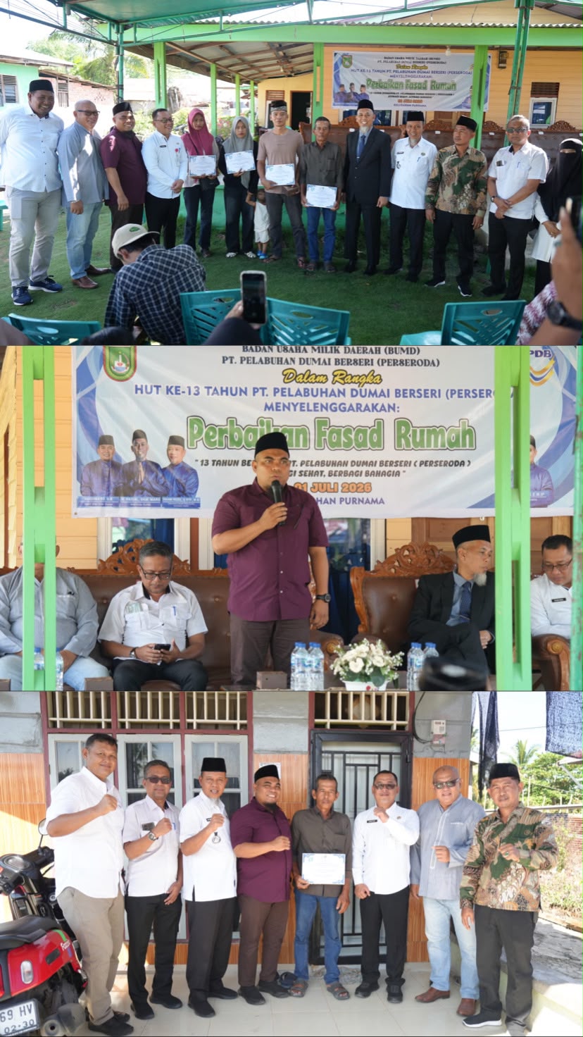 PT. PELABUHAN DUMAI BERSERI (PERSERODA) LUNCURKAN PROGRAM PERBAIKAN FASAD RUMAH UNTUK 15 WARGA KELURAHAN PURNAMA DALAM RANGKA HUT KE-13