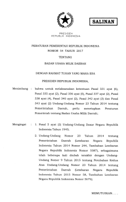 PERATURAN PEMERINTAH REPUBLIK INDONESIA NOMOR 54 TAHUN 2017 TENTANG BADAN USAHA MILIK DAERAH